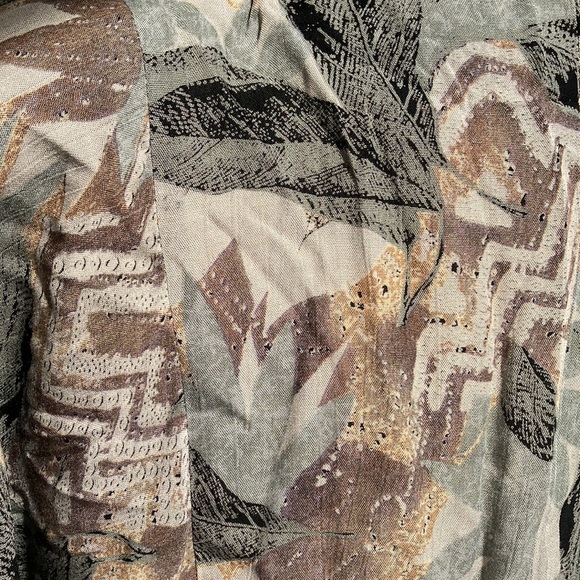 Vintage 80s Geometric Leaf Print Safari Dress - Picture 6 of 8